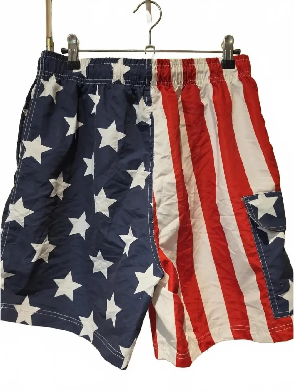 NBN Gear NBNgear Swim Trunks Red White Blue Flag 4th July  Mens L No Liner